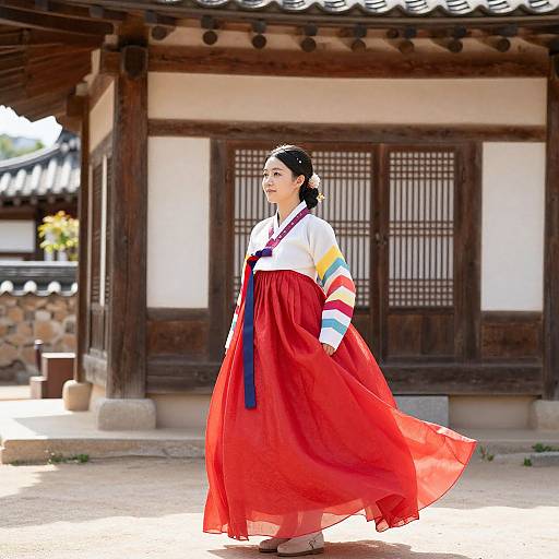 Graceful Woman in Vibrant Korean Hanbok
