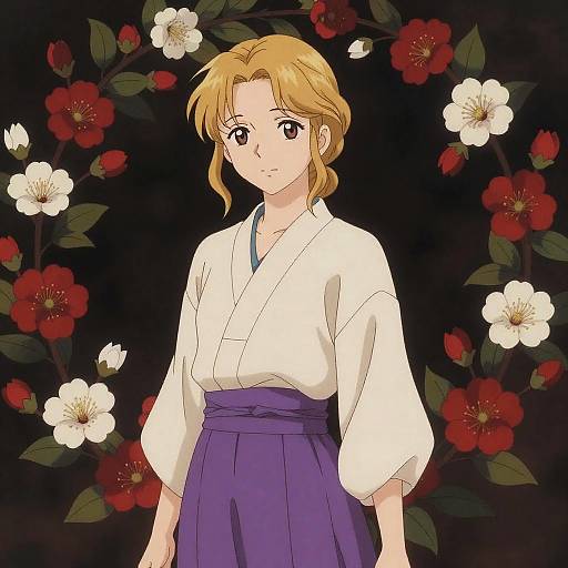 Serene Anime Woman with Floral Wreath