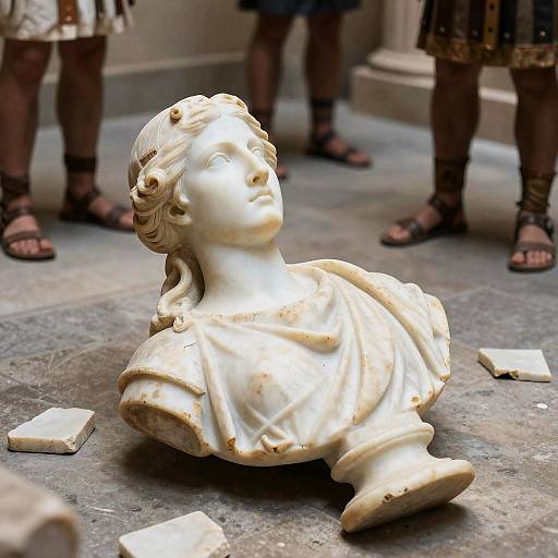 Ancient Marble Bust Among Roman Figures