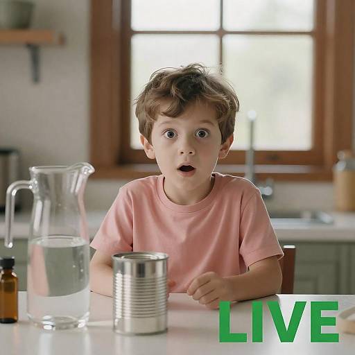 Surprised Boy in Kitchen Scene