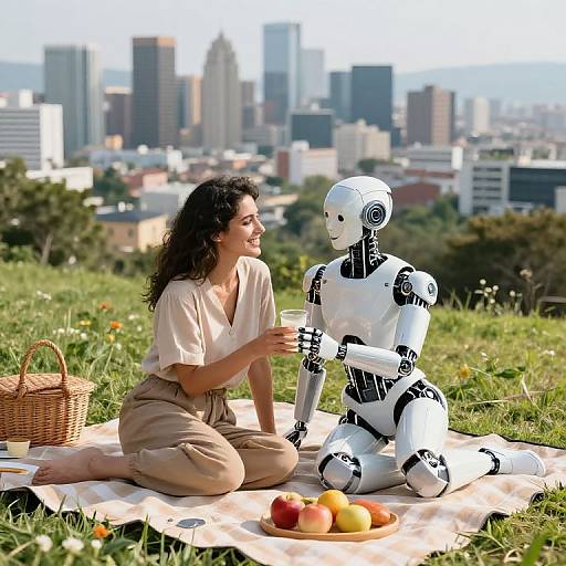 Cybernetic Couple Picnic with City View