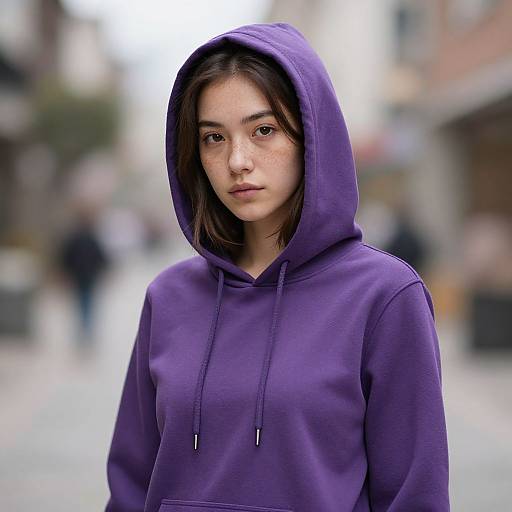 Realistic Purple-Hooded Woman Portrait
