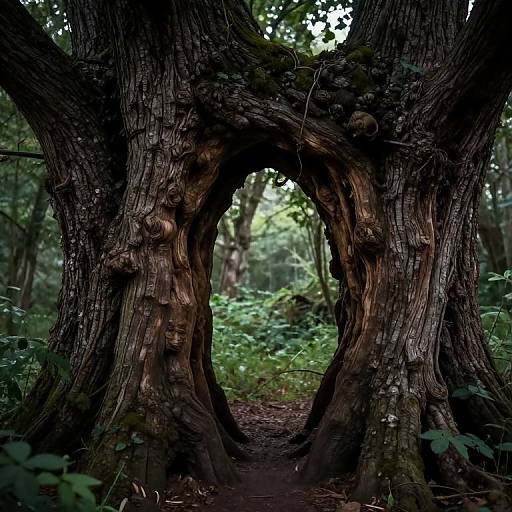 Hollow Tree Trunk Portal in Forest