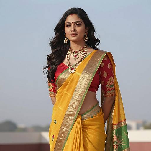 Indian Woman in Traditional Saree Outdoors