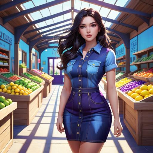 Woman in Denim Dress Walking in Garden Pathway