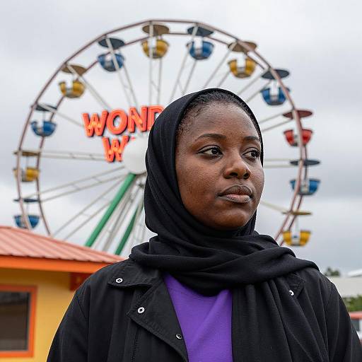 Woman in Hijab at Colorful Carnival