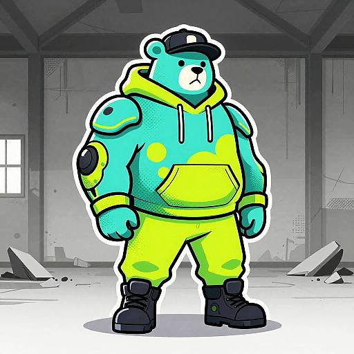 Vibrant Mech-Armored Bear Graffiti