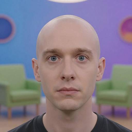 Bald Caucasian Male in Colorful Room