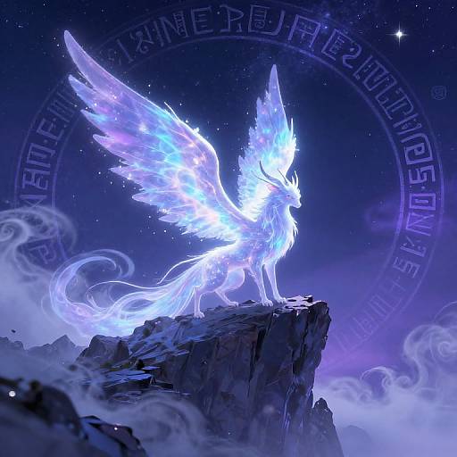 Fenir's Ethereal Wings Under Starry Sky