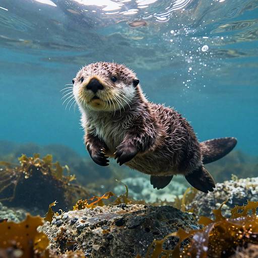 Playful Sea Otter Underwater Illustration