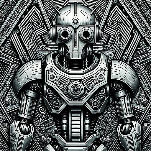 Intricate Robotic Being in Metallic Style