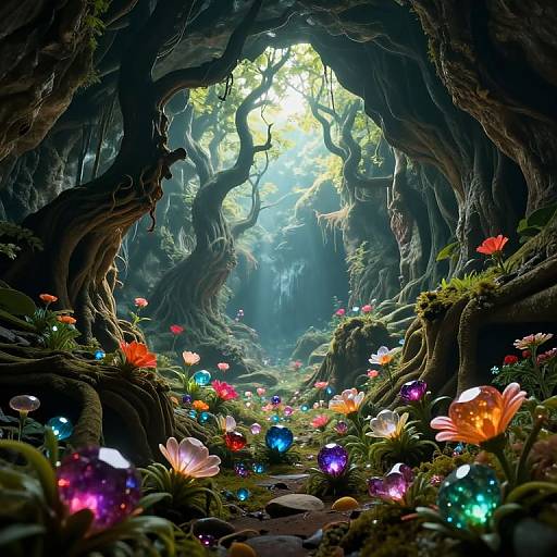 Mystical Cavern with Luminous Gemstones