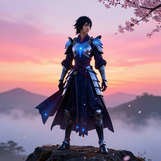 Futuristic Samurai Hibiki on Misty Peak