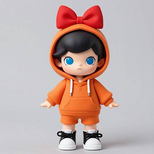 Black-Haired Doll in Orange Hooded Outfit