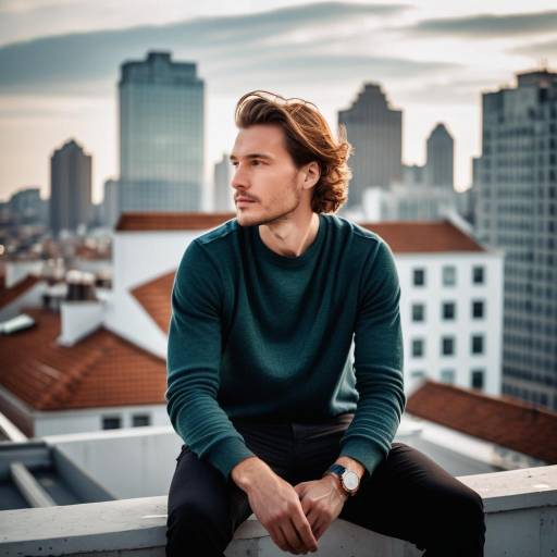Reflective Man on City Rooftop