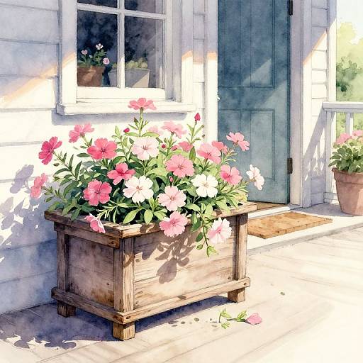 Watercolor Impatiens on Rustic Porch