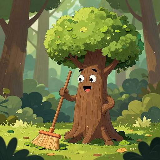 Anthropomorphic Tree Cleaning Leaves