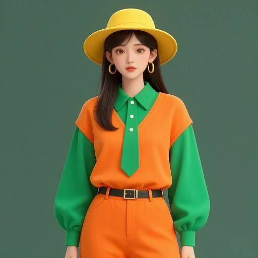 Vibrant Female Fashion with Yellow Hat