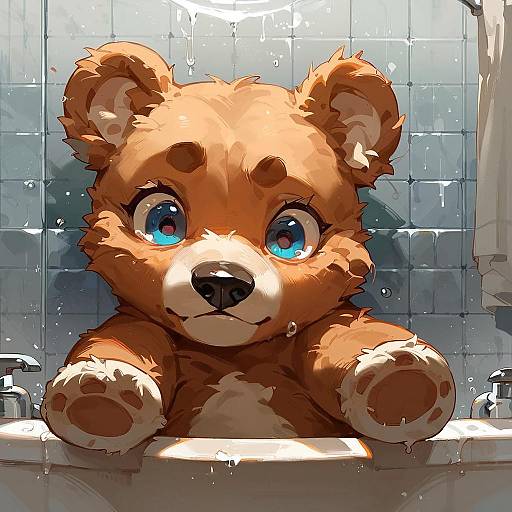 Creepy Teddy Bear Behind Glass Wall