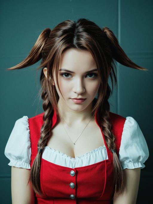 Woman in Aerith Cosplay Costume Studio Portrait