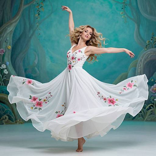 Graceful Woman Dancing in Floral Dress