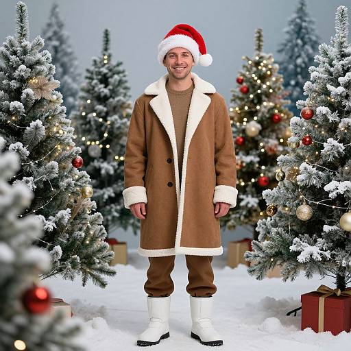 Festive Man in Cozy Winter Scene