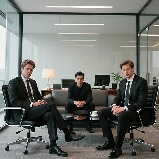 Three Men in Suits in Modern Office