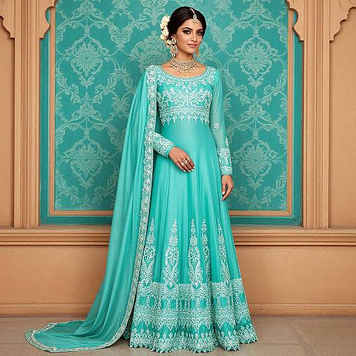 Elegant Woman in Turquoise Anarkali