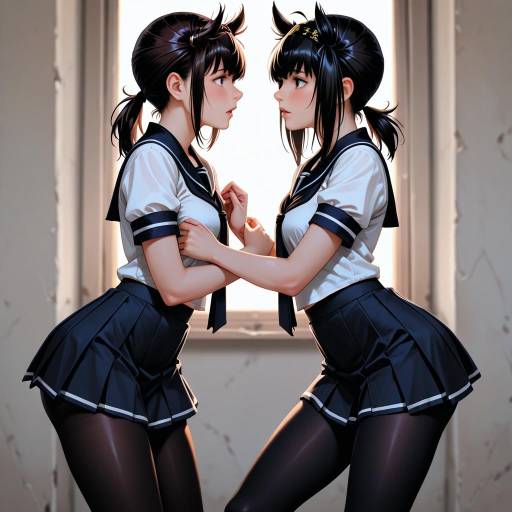 Blushing Schoolgirls in Serafuku and Pantyhose