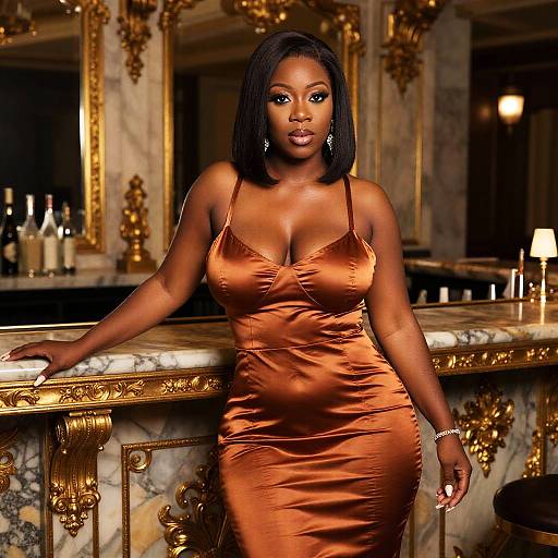 Confident Woman in Elegant Satin Dress