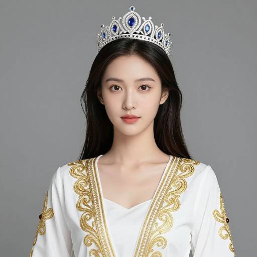 Regal Woman in Embroidered Dress