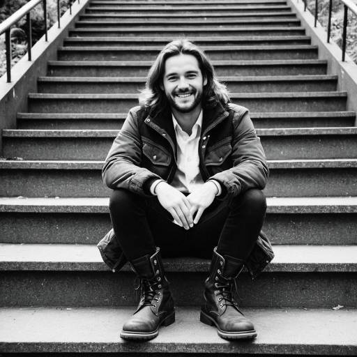 Smiling man sitting on outdoor stairs