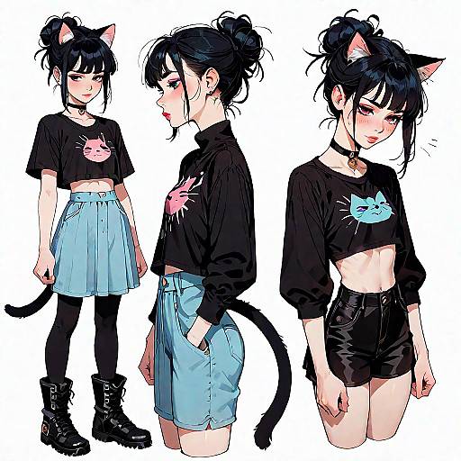 Anime Girl with Cat Ears in Modern Fashion