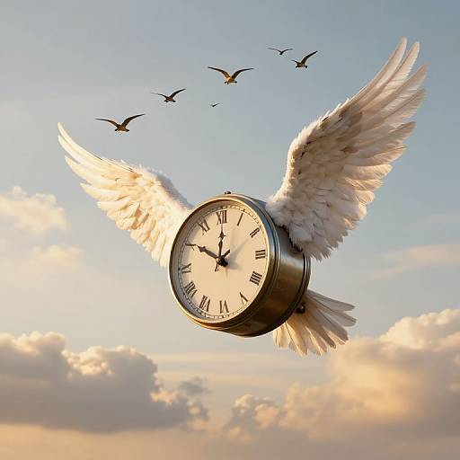 Whimsical Clock Soaring Through Sky