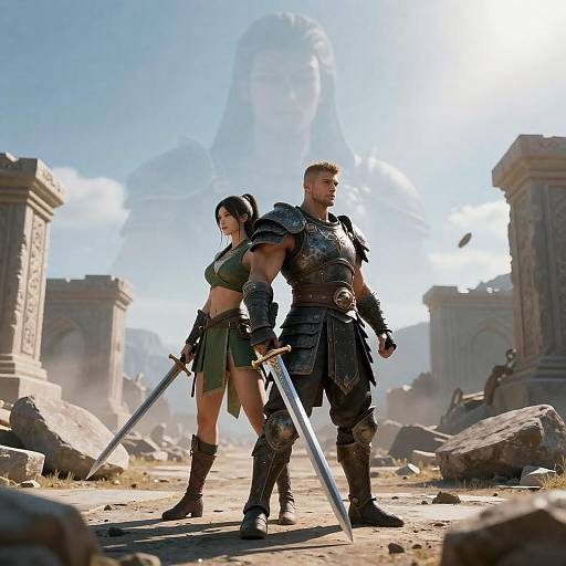 Epic Warriors in a Ruined Landscape