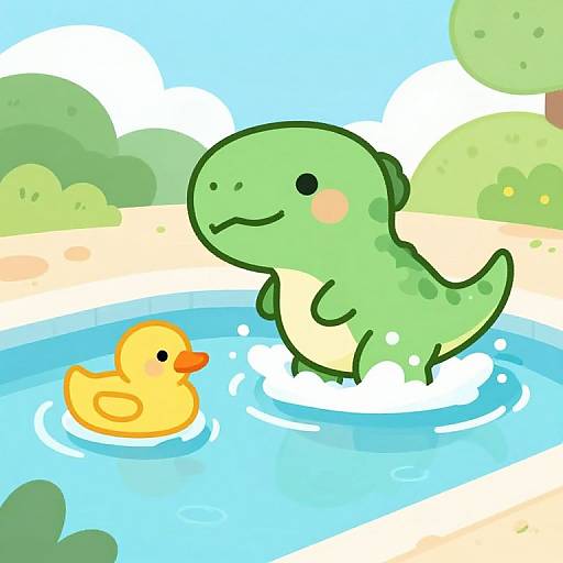 Chibi T-Rex Splashing in Pool