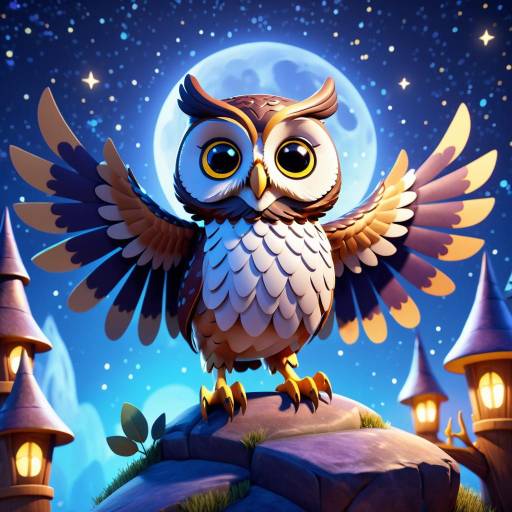 Joyful Owl in Mystical Night Sky