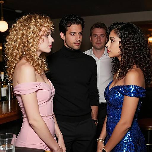 Intimate Bar Scene with Three People