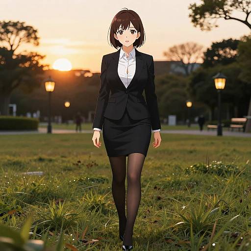 Elegant Office Lady at Sunset Park