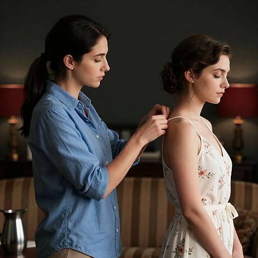 Woman Adjusting Dress Strap Indoors