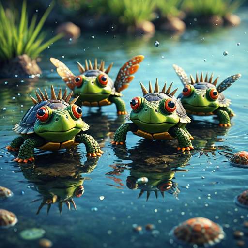 Whimsical Winged Turtles in Murky Waters Whimsical Winged Turtles in Murky Waters