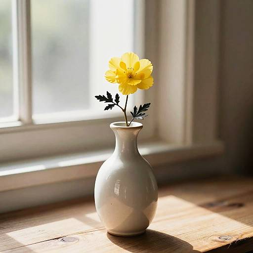 Sunlit Ceramic Vase with Yellow Flower
