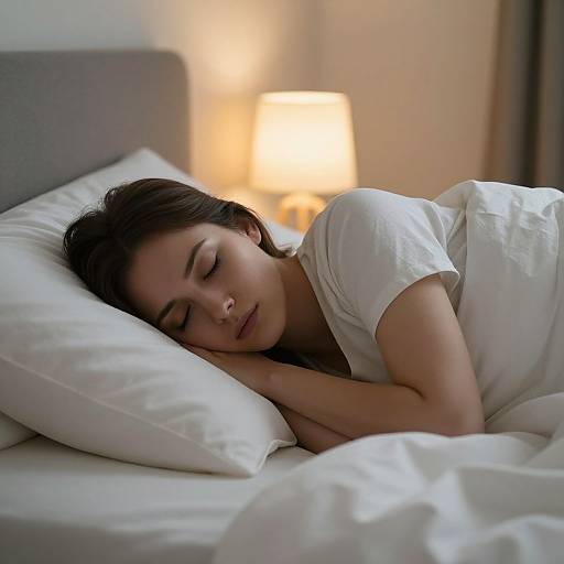 Peaceful Woman Sleeping in Softly Lit Bedroom