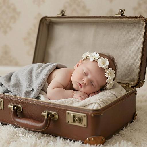 Sleeping Baby in Vintage Suitcase