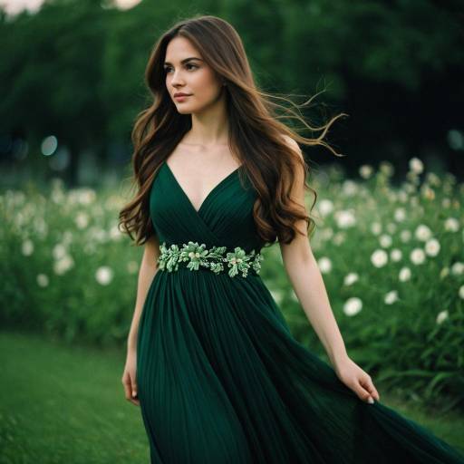 Woman in Dark Green Evening Dress Outdoors
