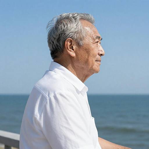 Elderly Man by the Ocean in Daylight