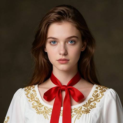 Girl in White Dress with Ribbon