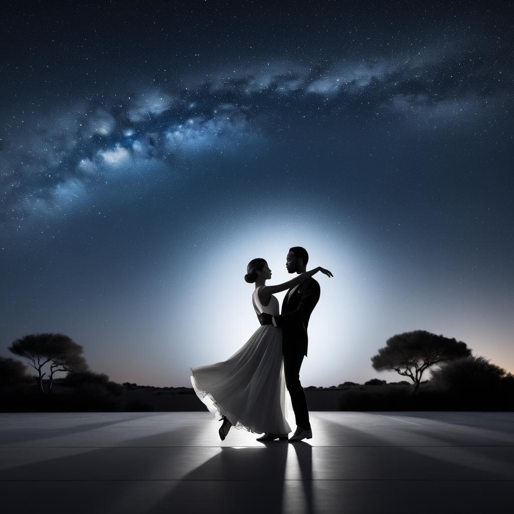 Couple Dancing Under Stars in Minimalism