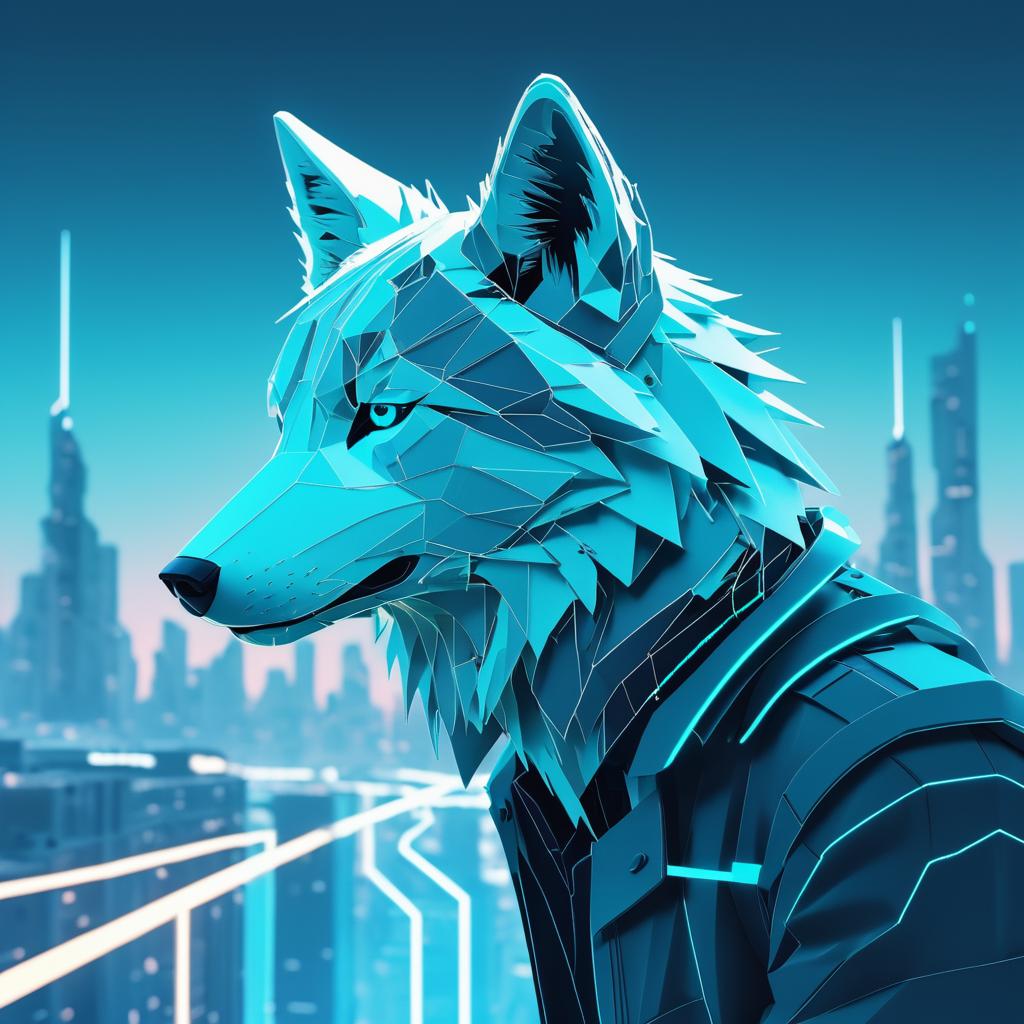 Ethereal Wolf in Dystopian Landscape