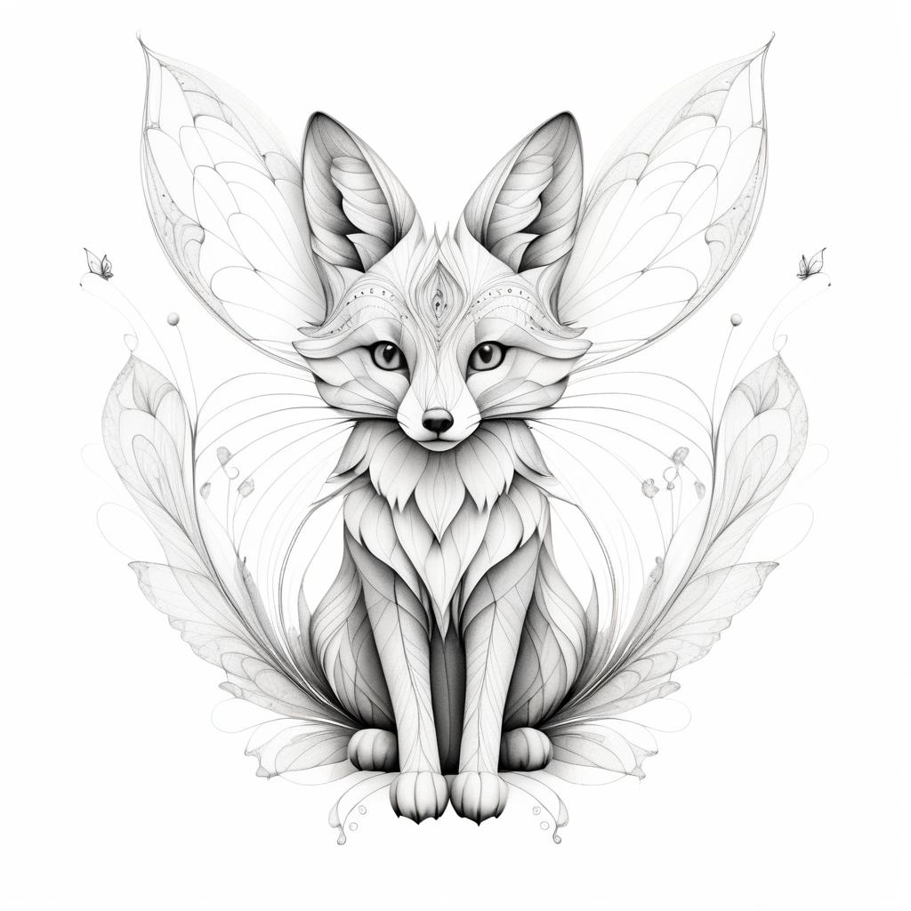 Whimsical Fox with Butterfly Wings Sketch